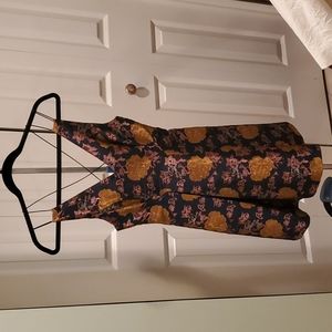 Size 2 Topshop printed navy bronze and pink dress